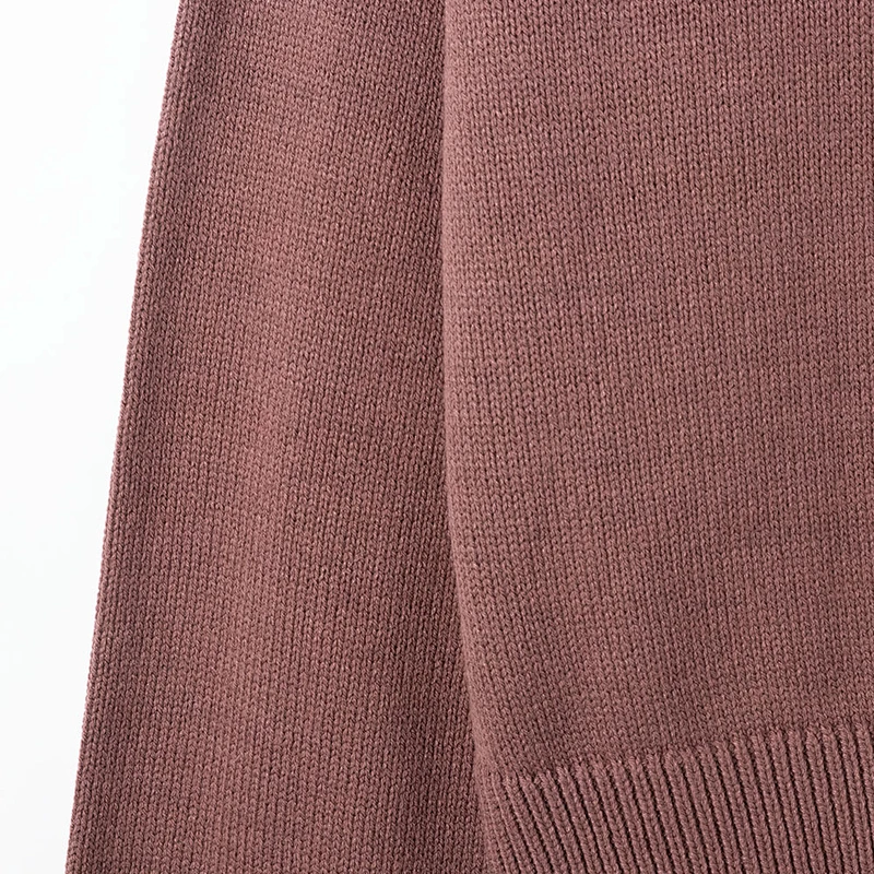 brown half-zip mock neck knit sweater